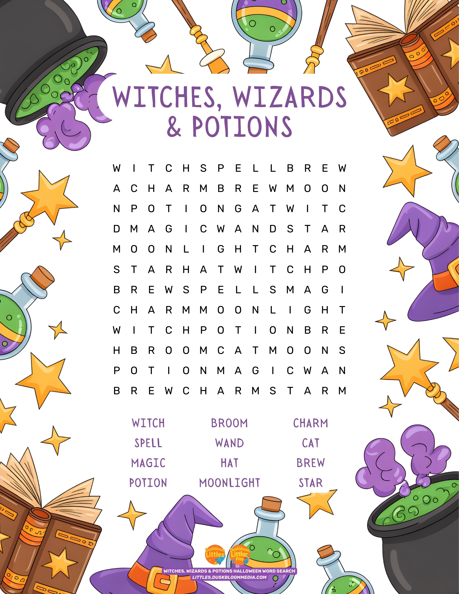 Witches, Wizards & Potions Halloween Word Search